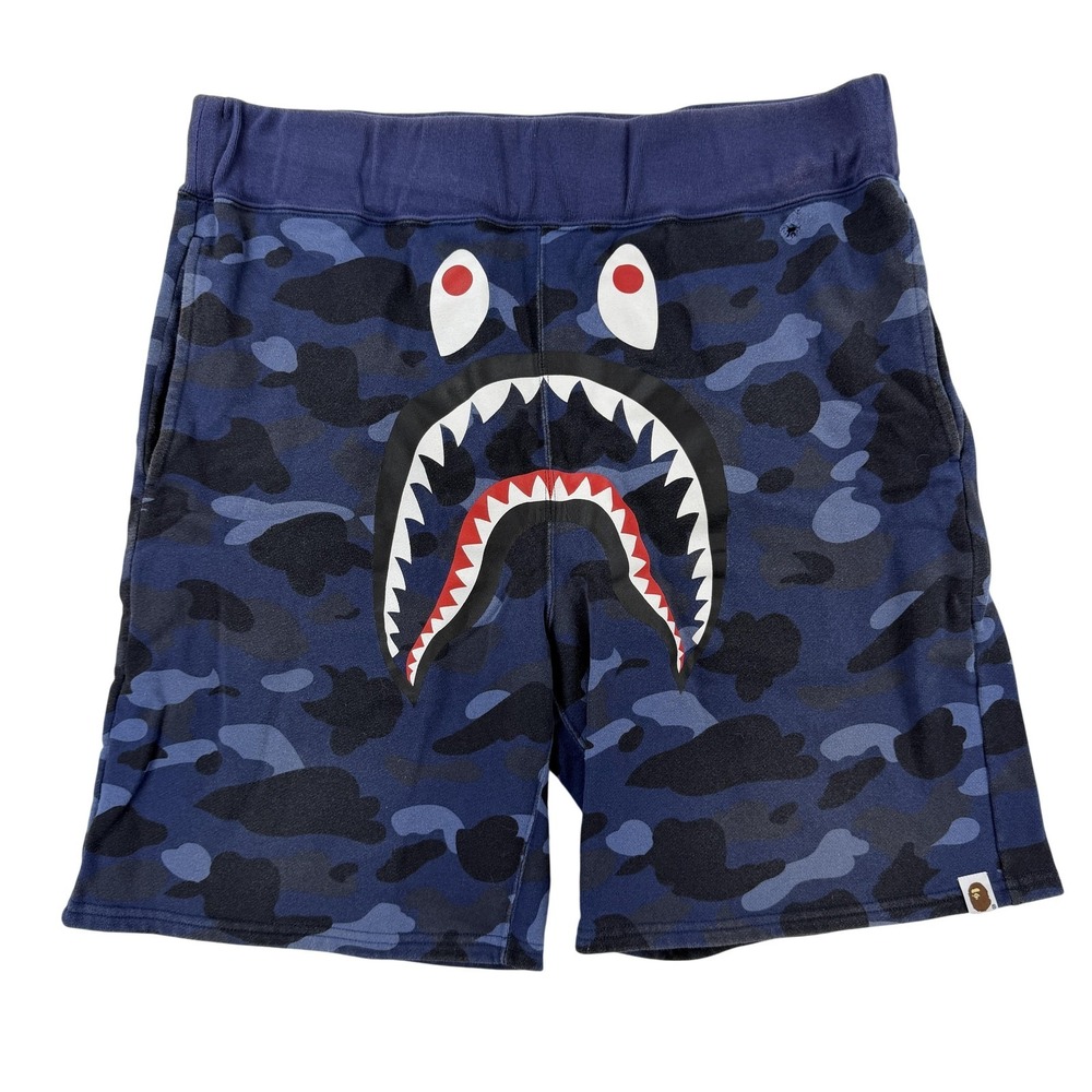A Bathing Ape Sweat Shorts Mens 2XL Blue Color Camo Shark Graphic Casual